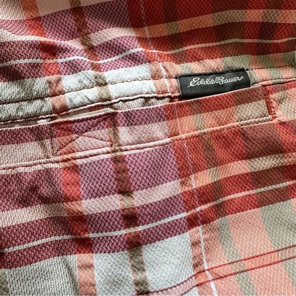 Eddie Bauer Mens Shirt XL Tall Orange Plaid Short Sleeve Performance Pocket Hike - Picture 3 of 11